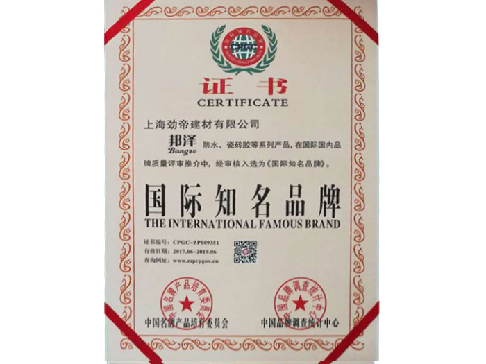 国际知名品牌证书